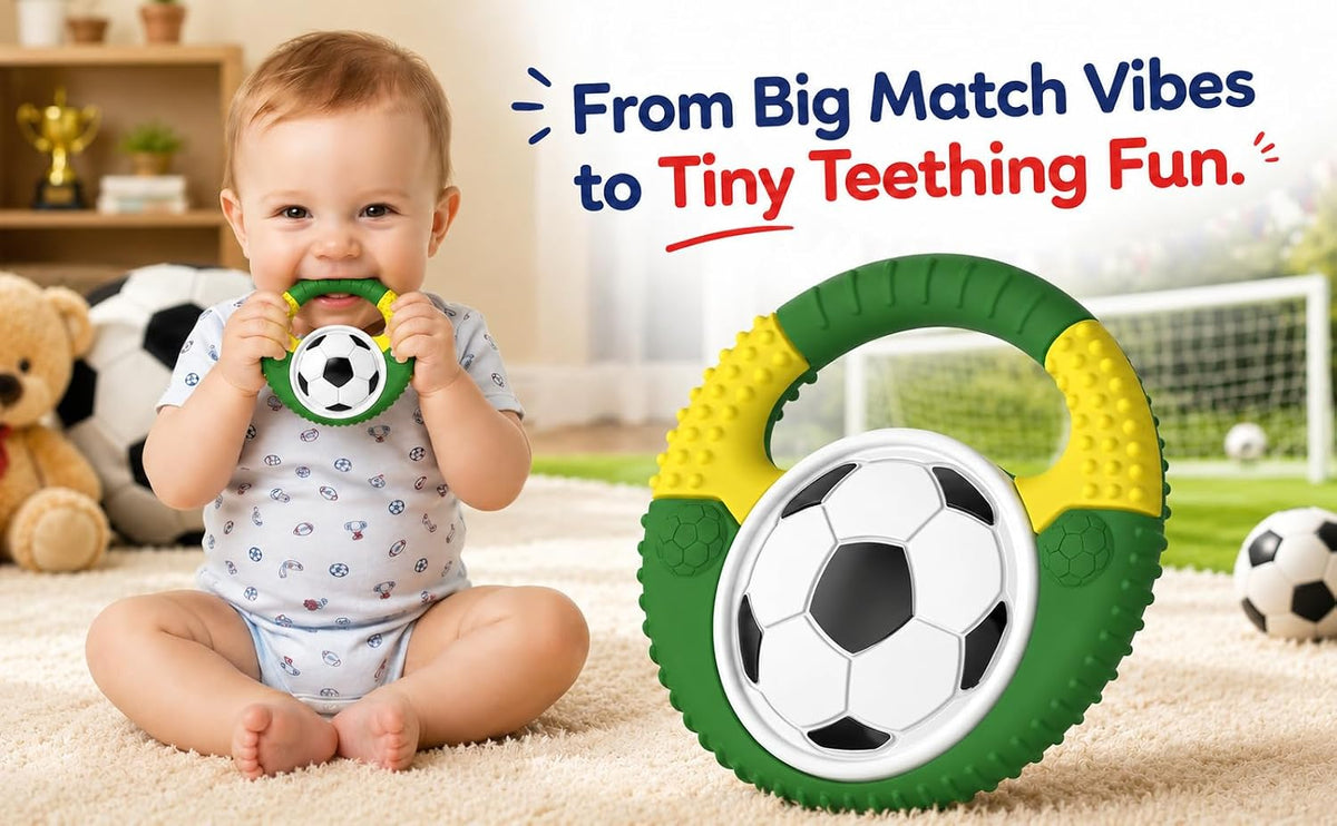 Juguetes de dentición de silicona para bebés con temática de fútbol...