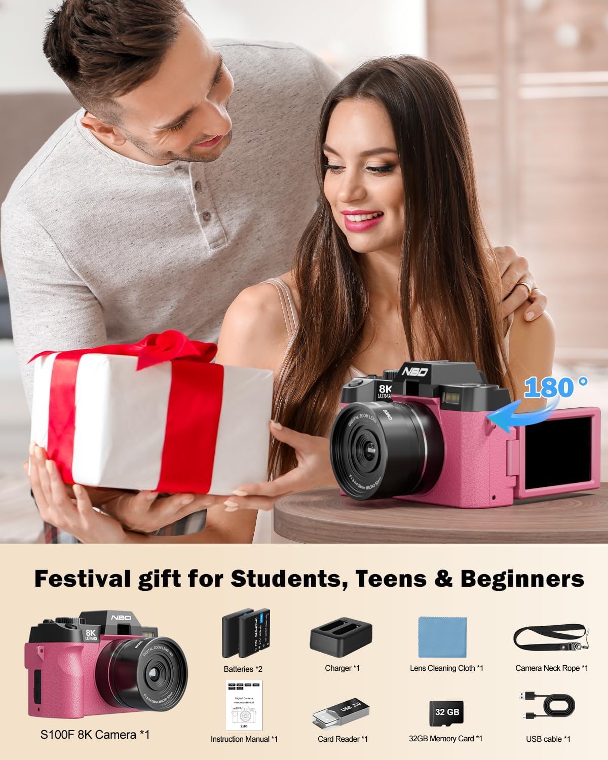 NBD Cámaras digitales 8K para fotografía, cámara fotográfica de 64...