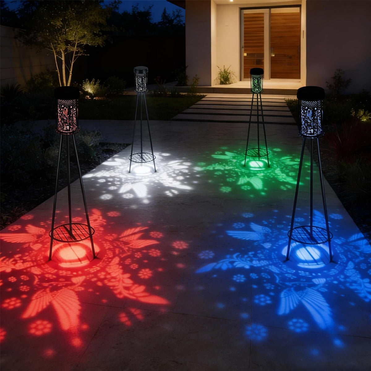 SendaLife Lámparas de pie solares para exterior RGB con cambio de c...