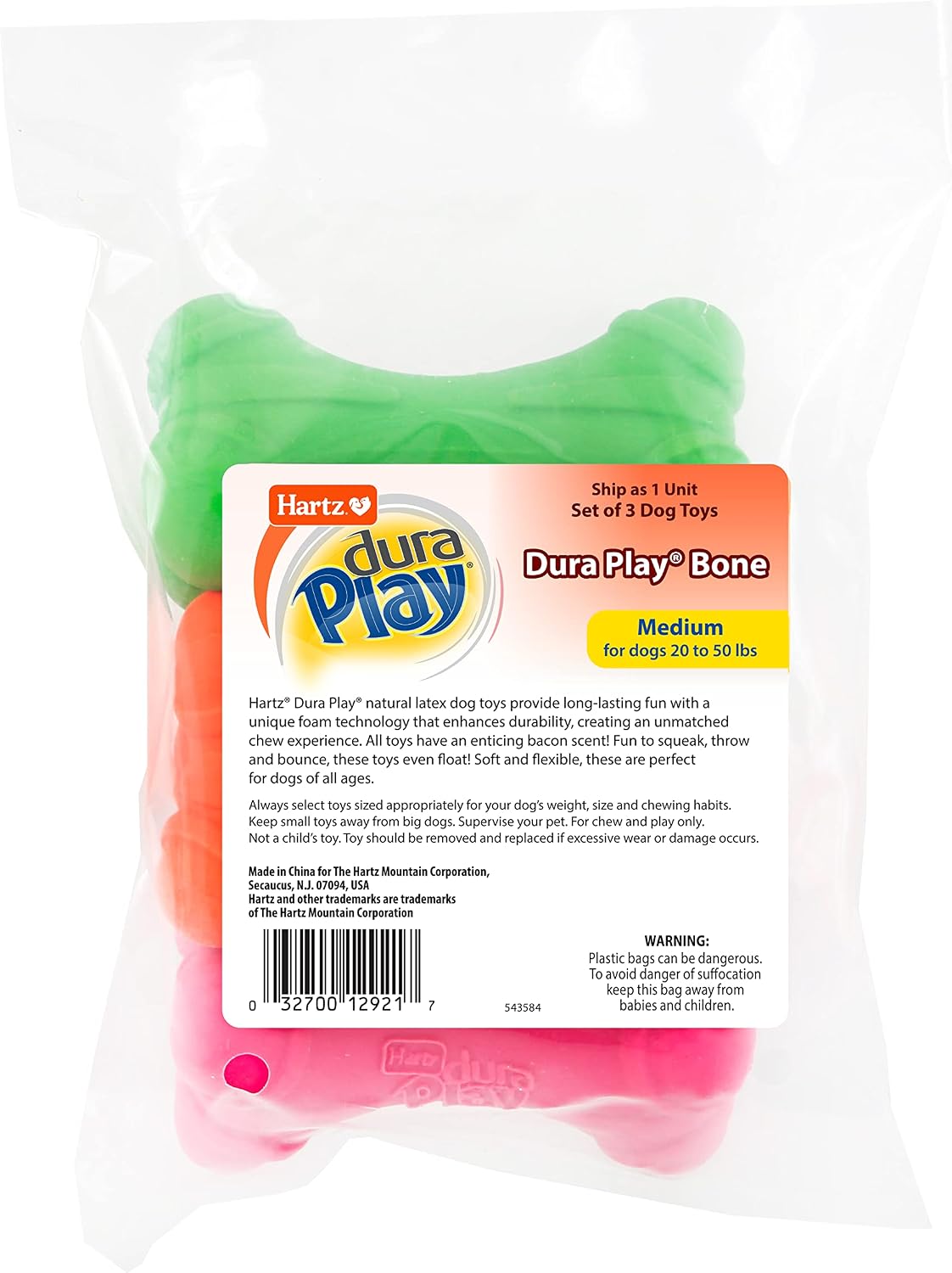 Hartz DuraPlay Hueso Juguete de Látex Chirriante para Perros de Raz...