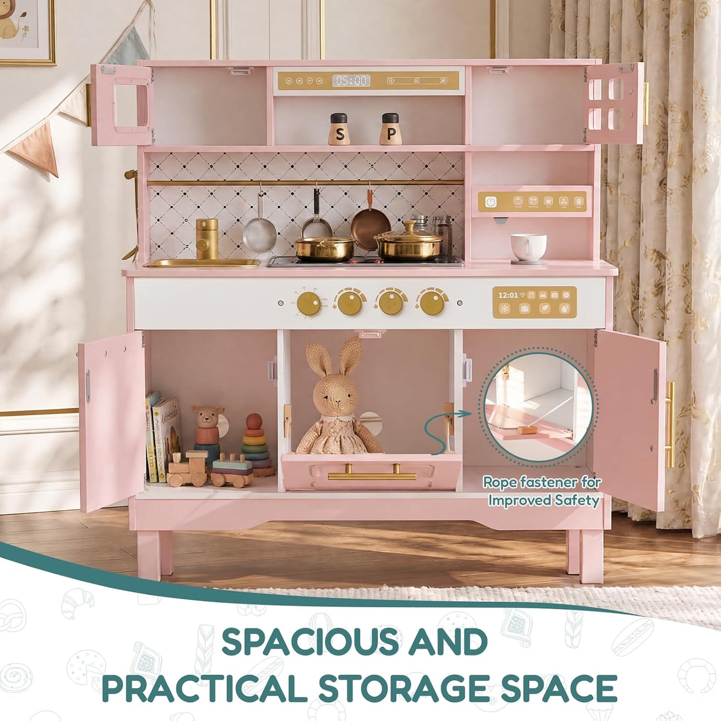 Cocina de madera para niños, moderno juego de cocina blanca con est...