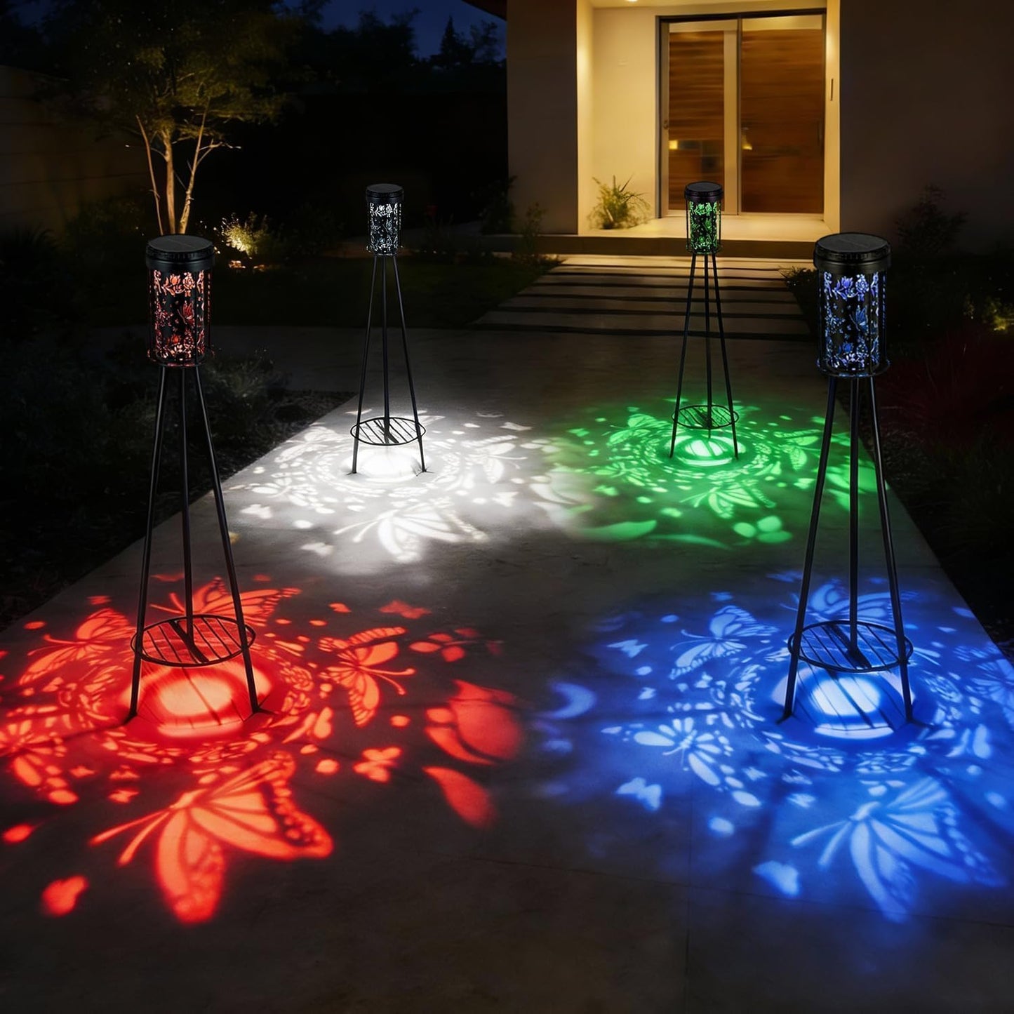 SendaLife Lámparas de pie solares para exteriores RGB, lámpara de p...