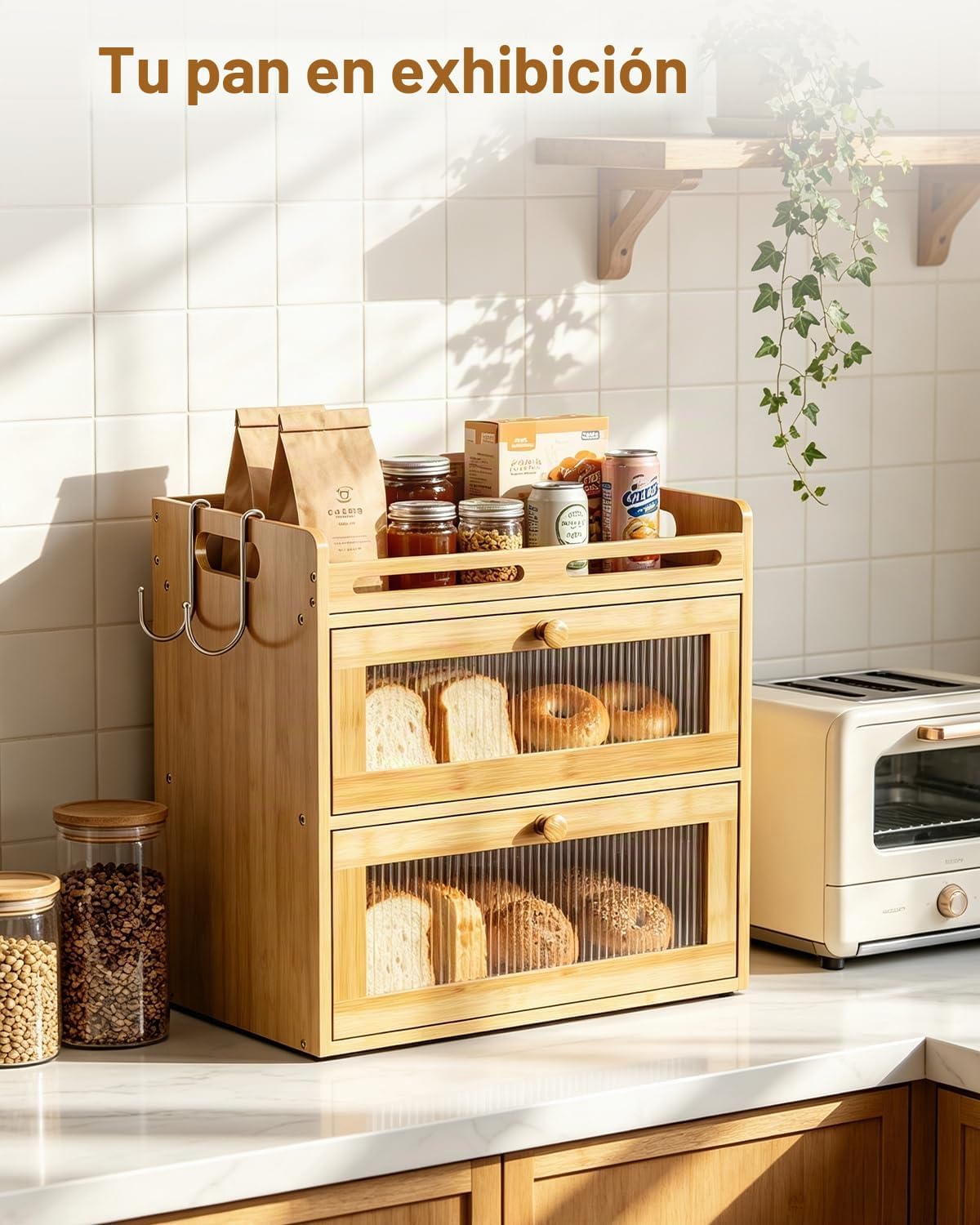 Coiesol Panera para encimera de cocina, contenedor de almacenamient...