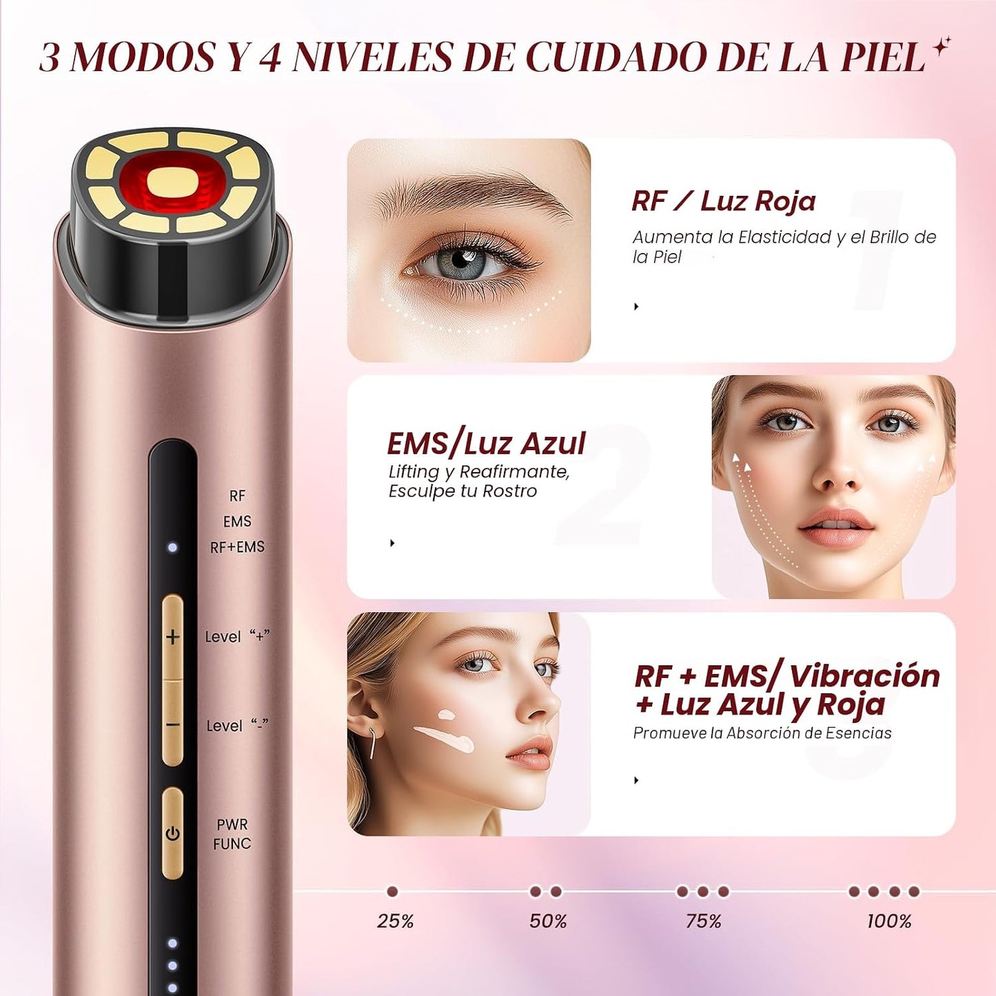 INTEO Dispositivo Facial Microcurren, 3 Modos de Terapia de Luz Roj...