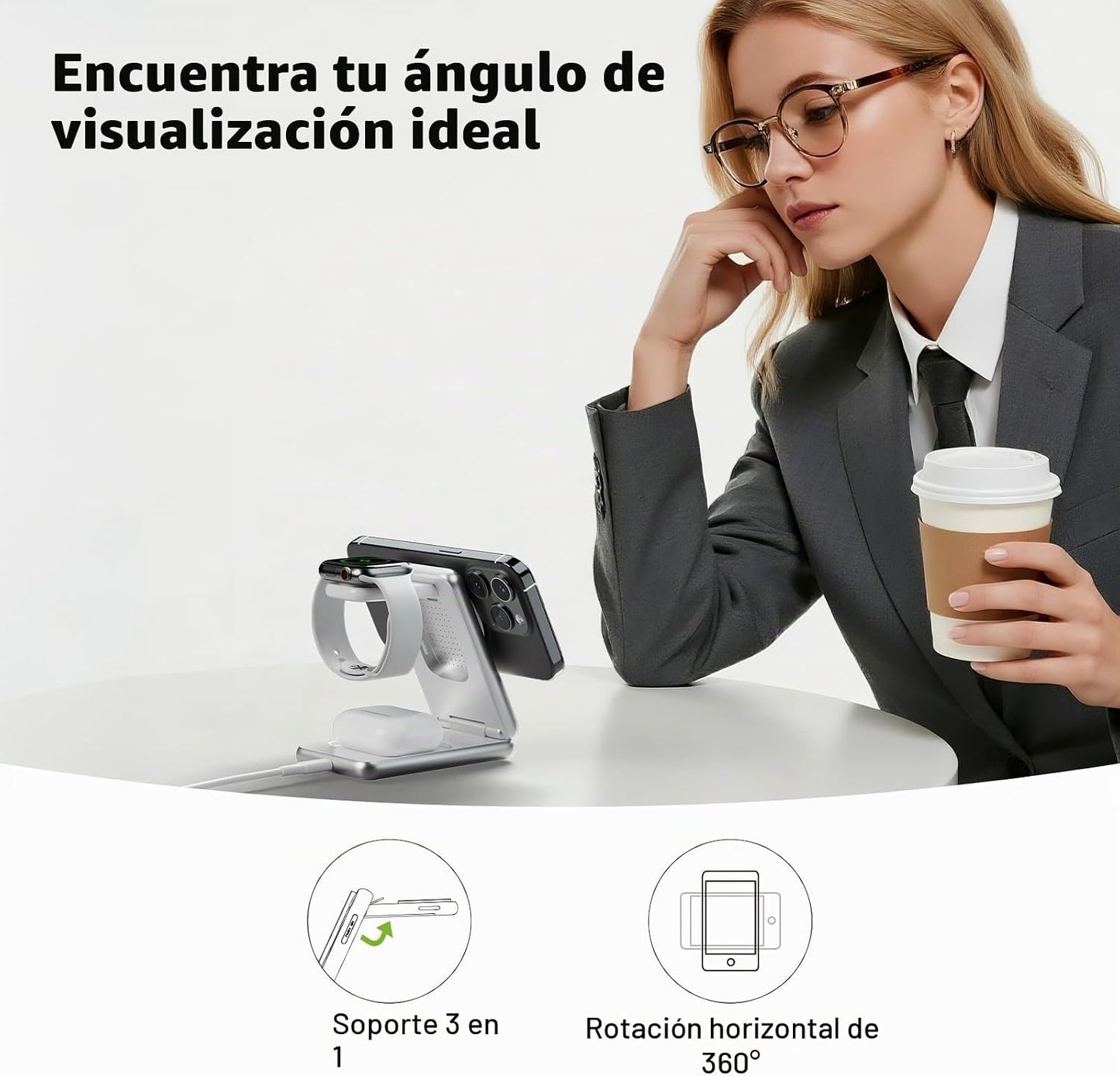 Acer Estación de carga 3 en 1 para iPhone, Soporte de cargador inal...