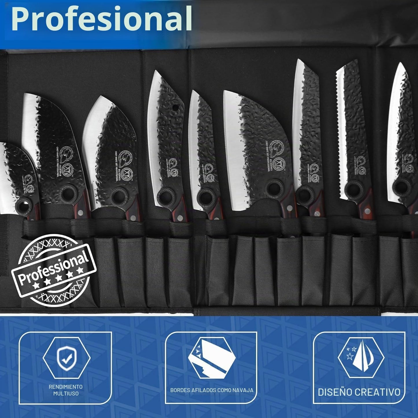 XYJ - Juego profesional de cuchillos de chef serbios con bolsa enro...