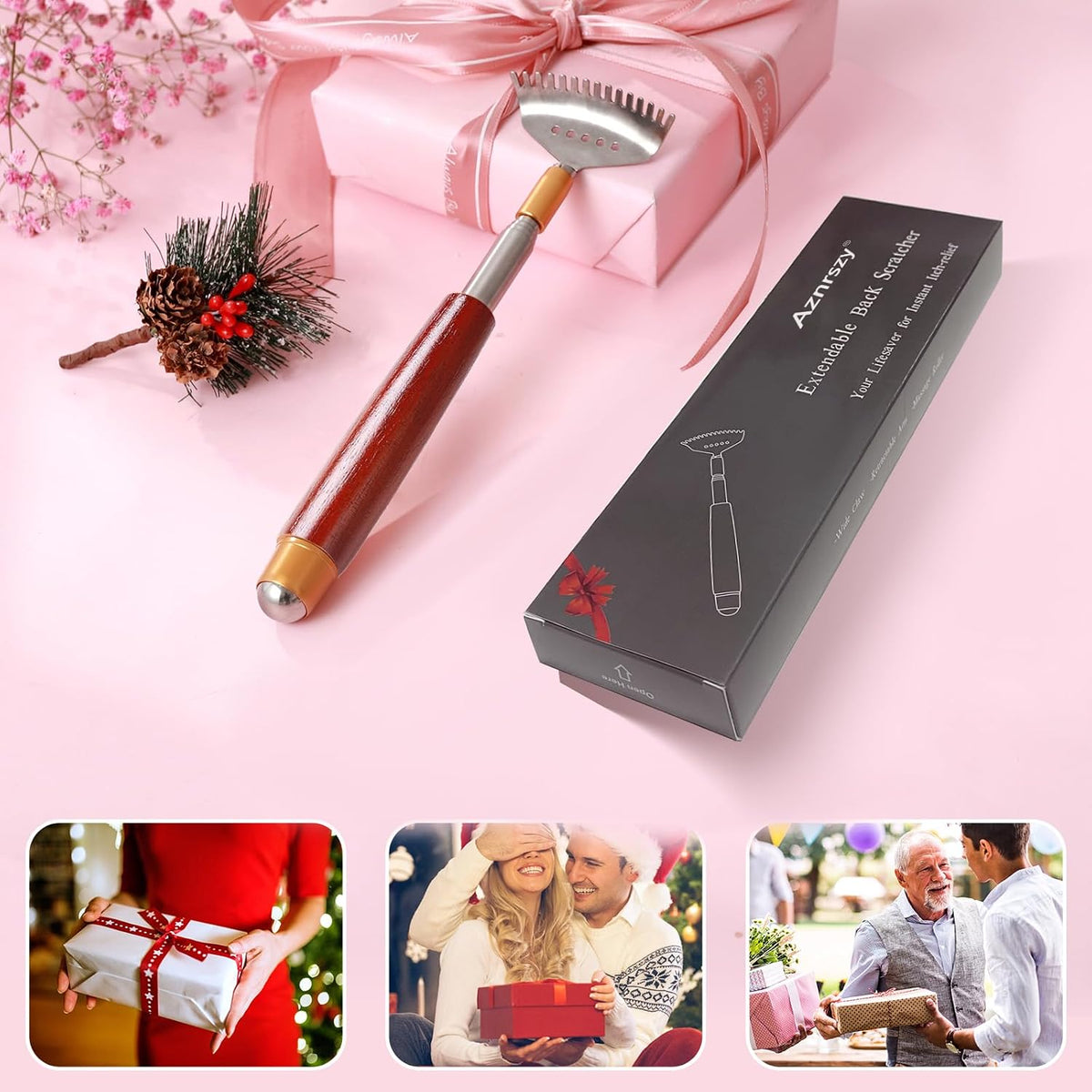 Aznrszy Rascador de espalda para mujeres y hombres extensible con r...