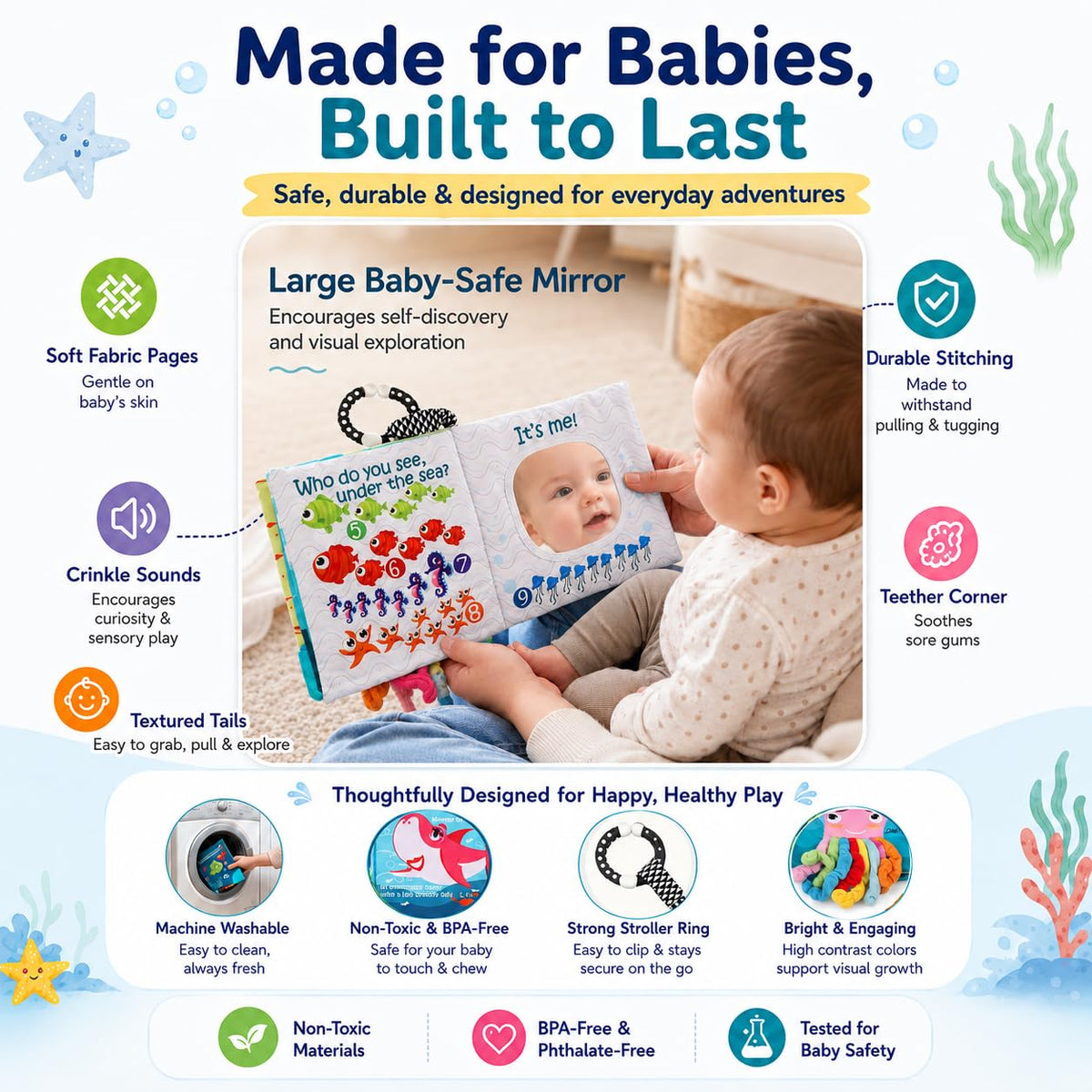 Fish Baby Crinkle Libros con osito de peluche, juguetes para bebés...