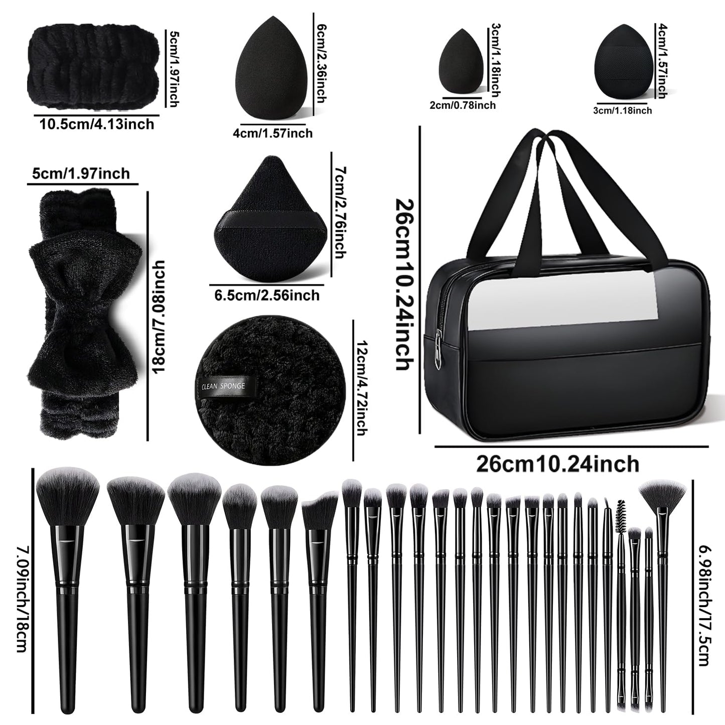 HGHDBT Juego de 40 pinceles de maquillaje negros Kit de maquillaje...