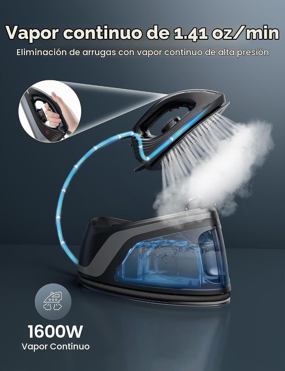 Sundu Plancha de vapor para ropa con suela revestida de cerámica de...