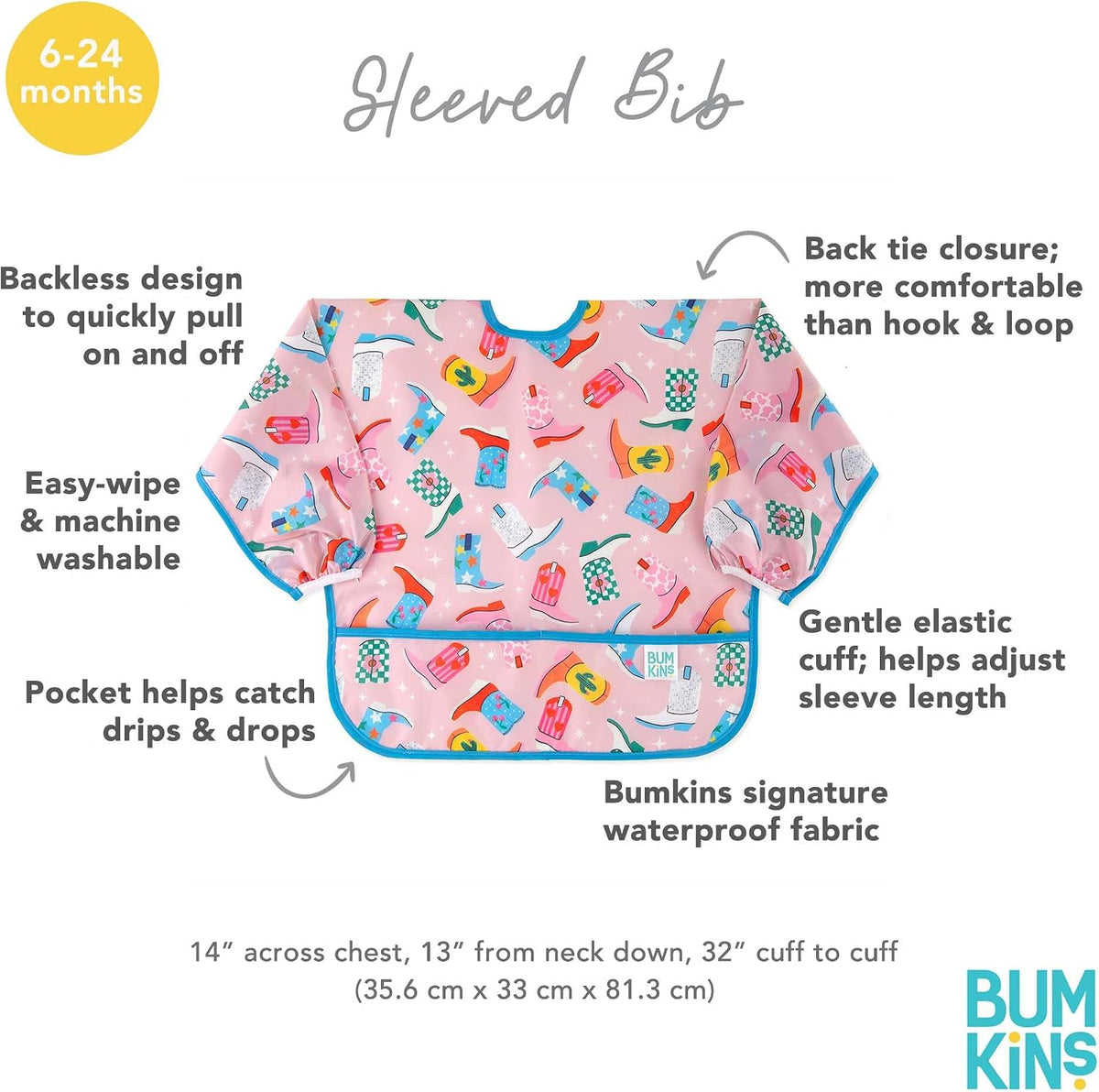 Bumkins Babero con volantes y 2 bolsas para sándwich, tela impermeable