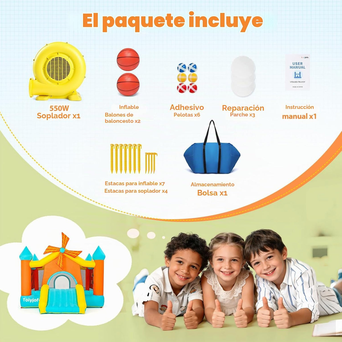 Casa de rebote para niños grandes de 3 a 10, castillo inflable gran...