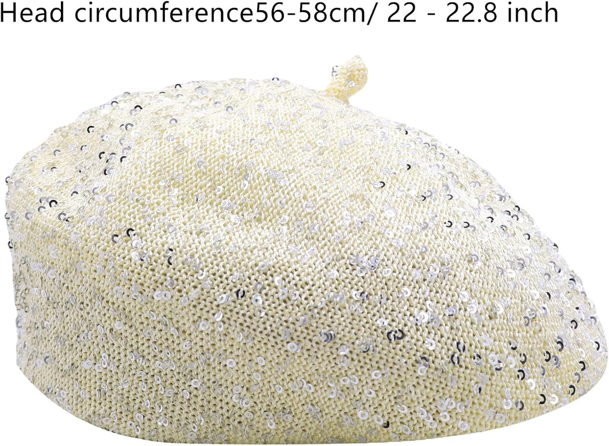 MINGSEECESS Boina francesa con lentejuelas brillantes para mujer, s...