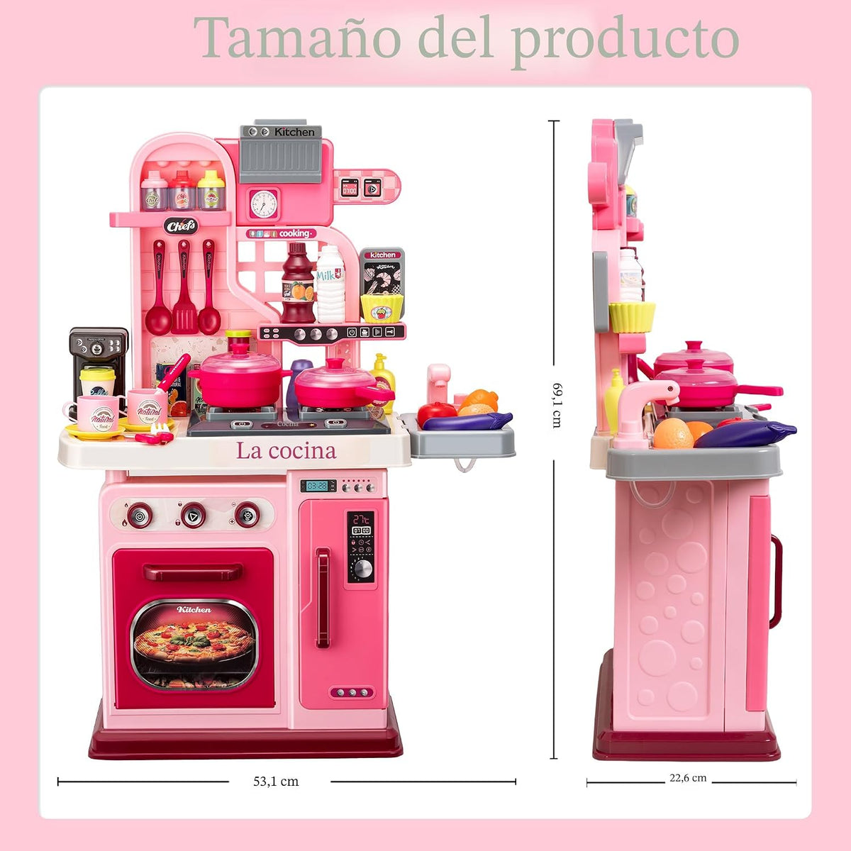 Juego de cocina para niños, estufa de cocina, fregadero, horno, luc...