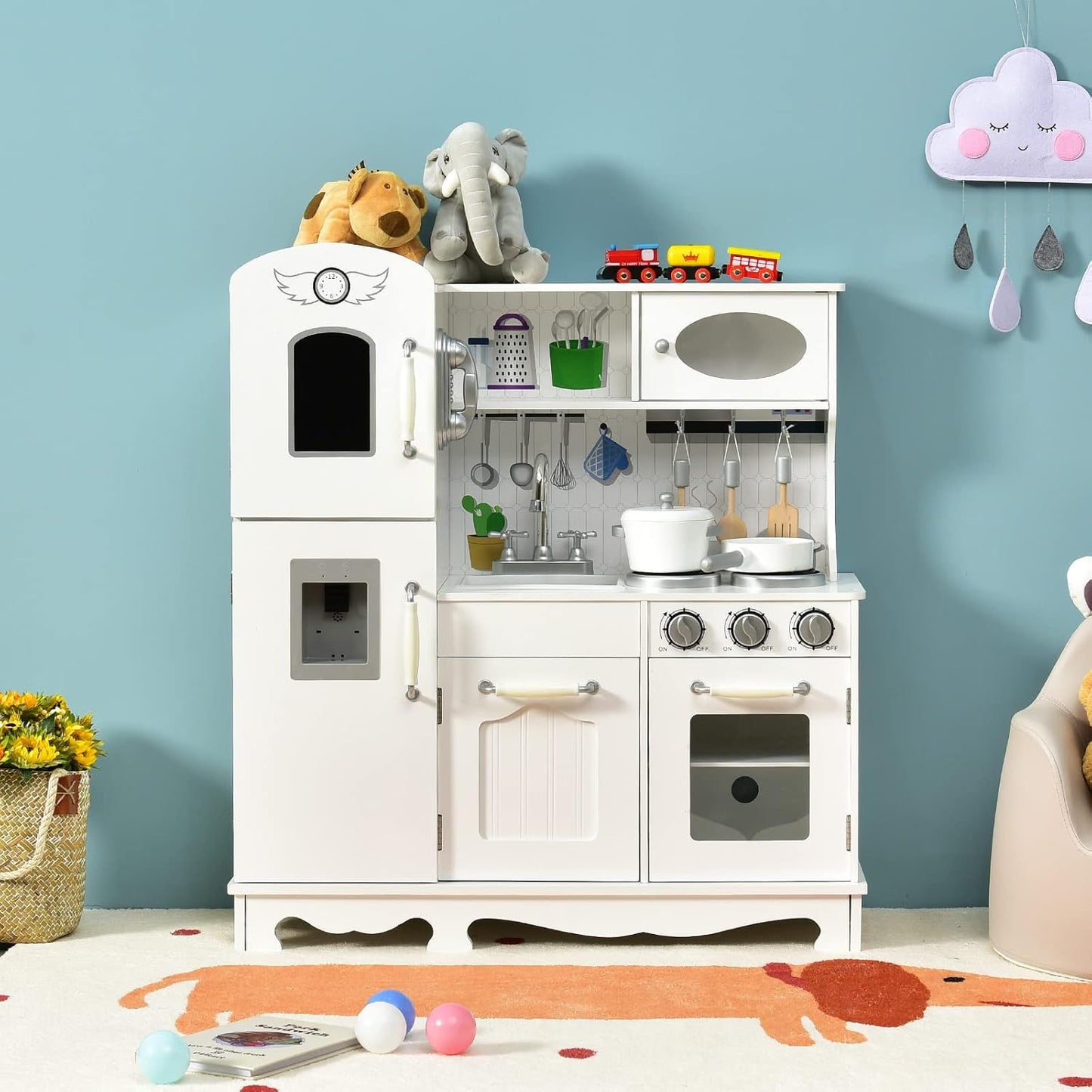 HONEY JOY Juego de Cocina para Niños, Cocina de Juguete de Madera p...