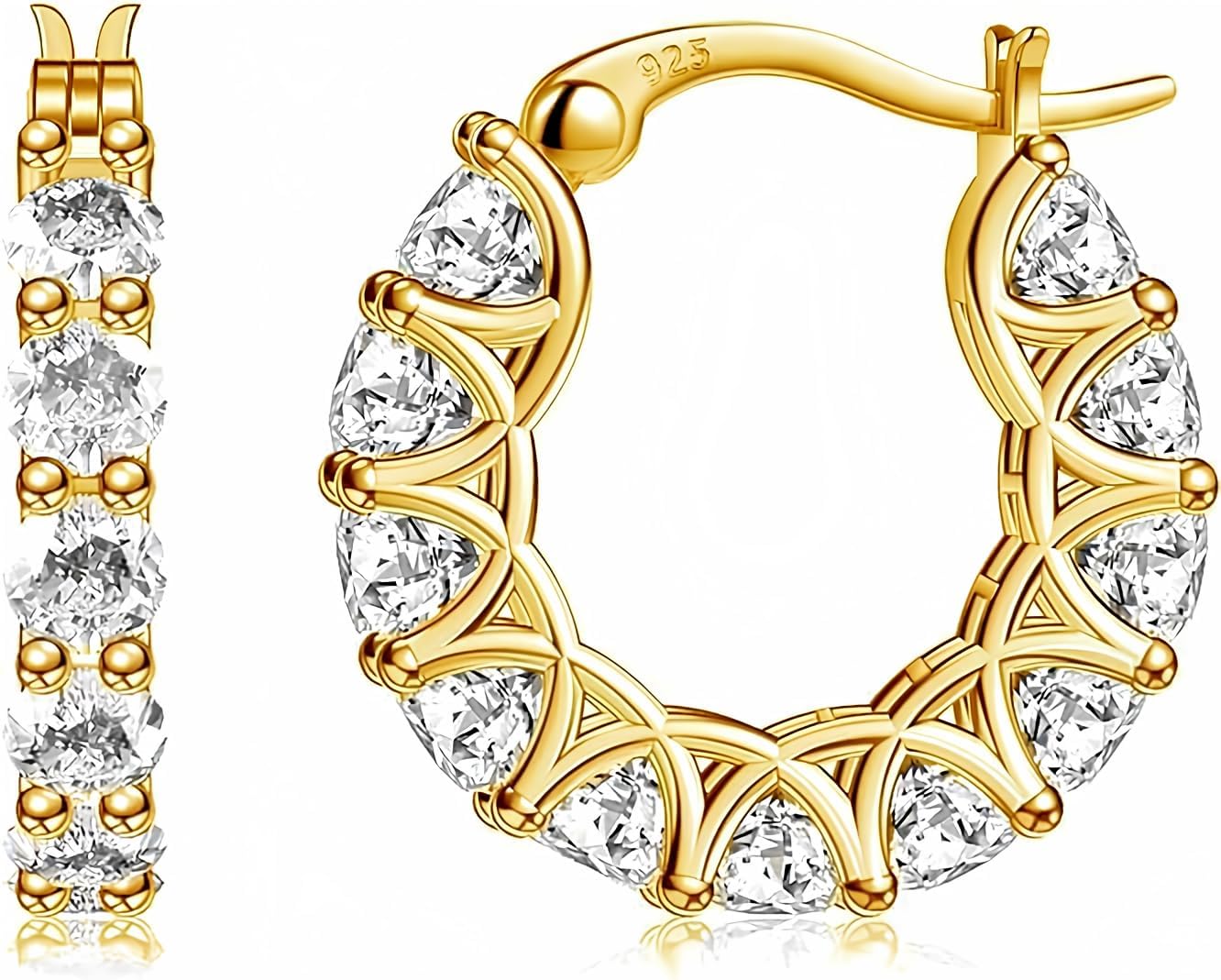 Aretes de aro de plata esterlina con circonita cúbica y aretes de o...