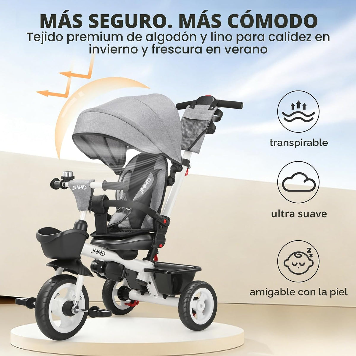 JMMD Cochecito de triciclo 7 en 1 con asa de empuje, triciclo de be...
