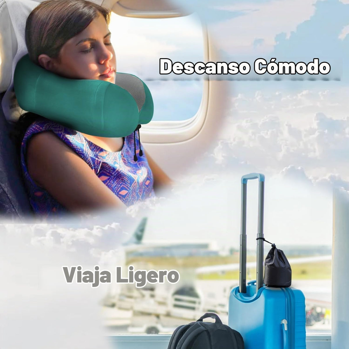 Elvodosia Almohada de viaje, almohada de cuello de espuma viscoelás...