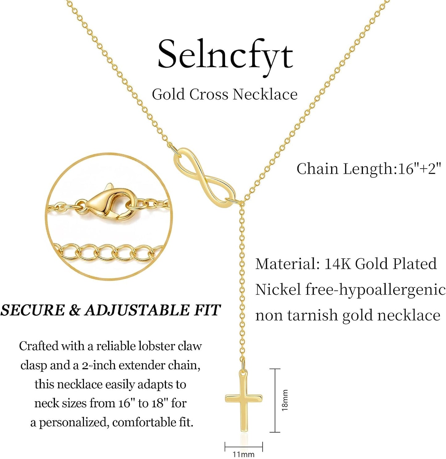Selncfyt Collar de cruz para mujer, chapado en oro de 14 quilates,...