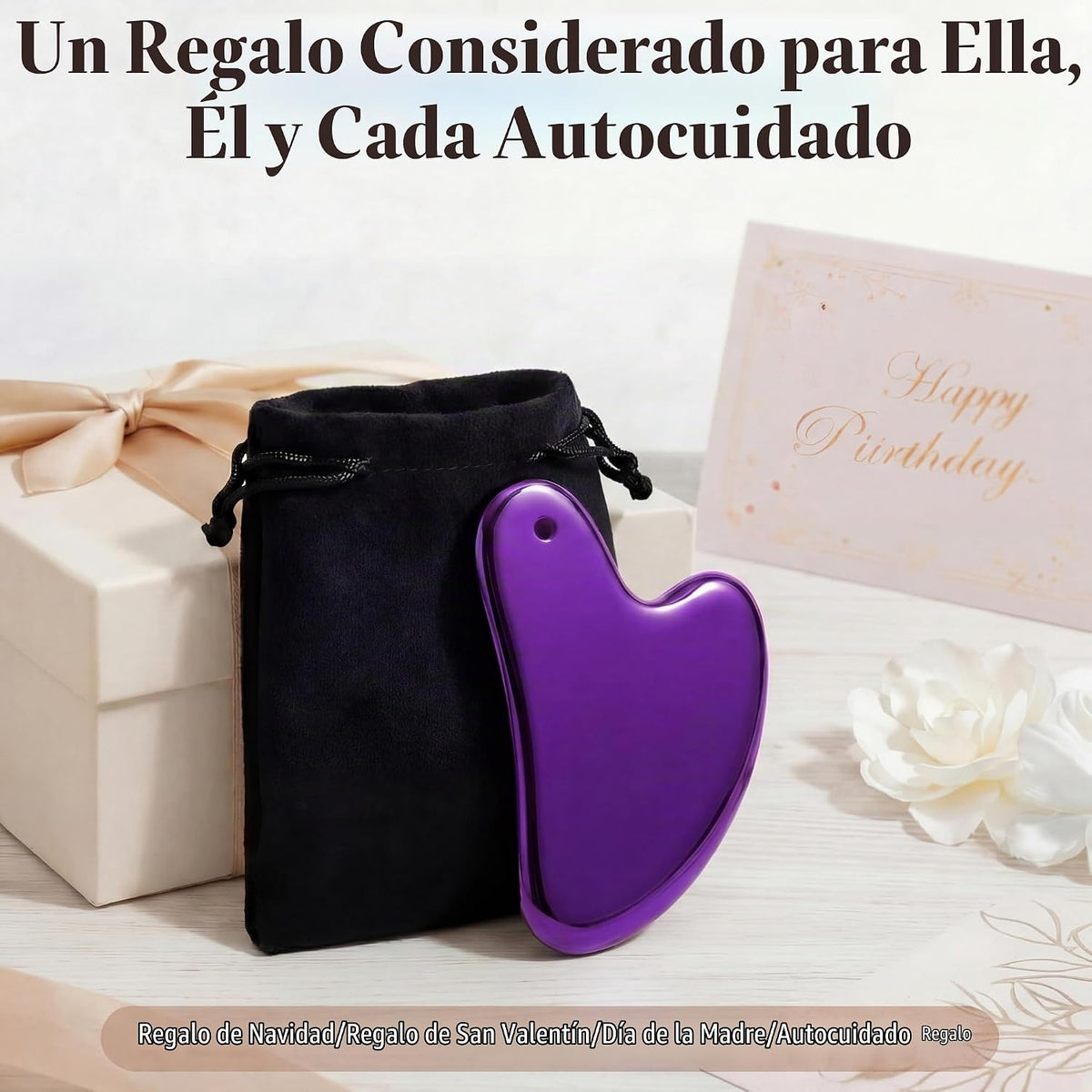 Nuanchu 304 - Herramienta facial Gua Sha de acero inoxidable, color...