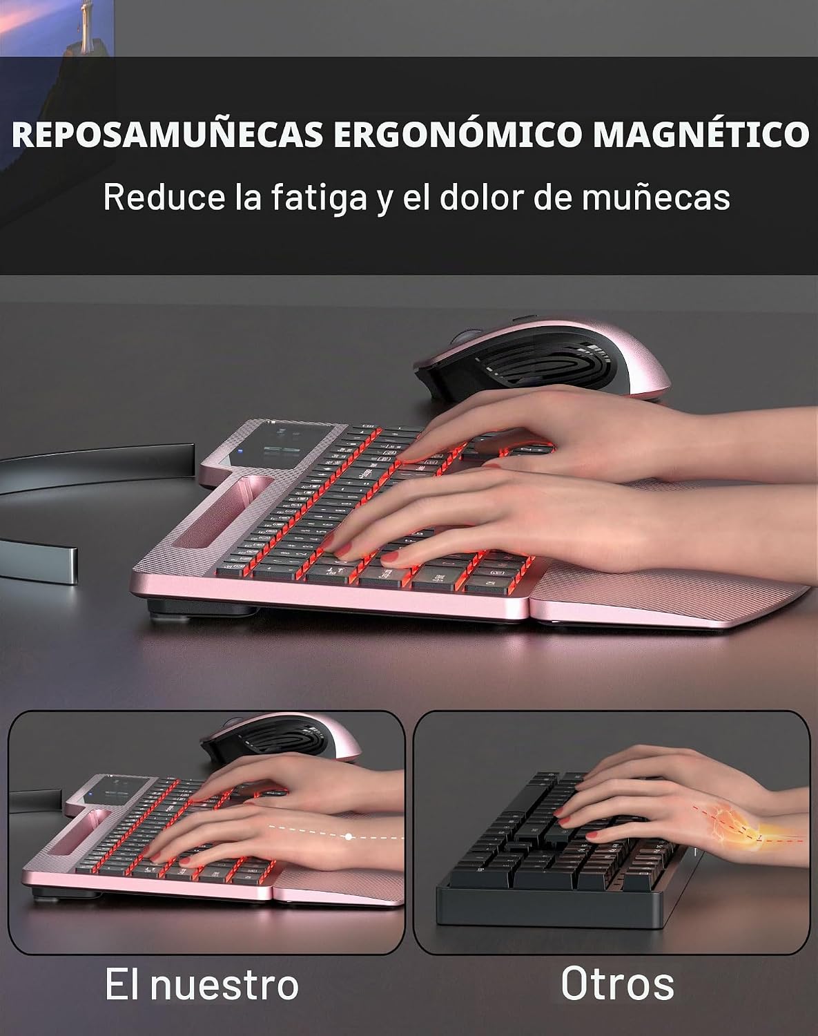 Combo de teclado y mouse inalámbricos, teclado ergonómico silencios...