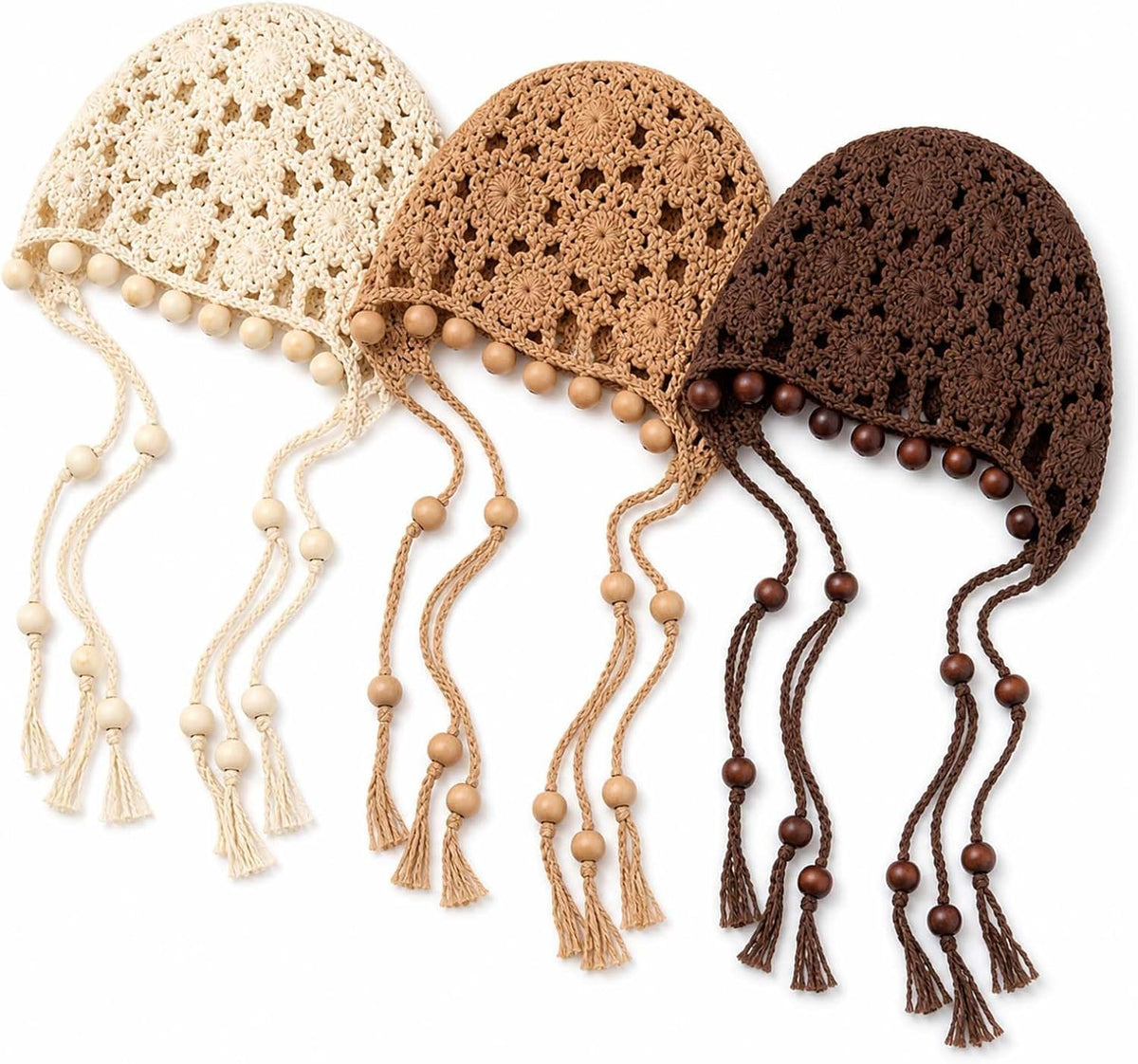 Gorros de ganchillo para mujer, boho, gorro de encaje con cuentas d...