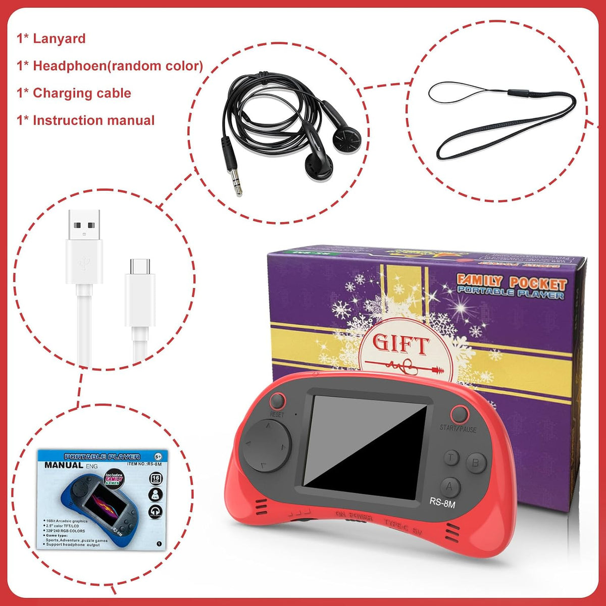 Juegos de mano para niños, videojuego retro de 16 bits con 220 jueg...