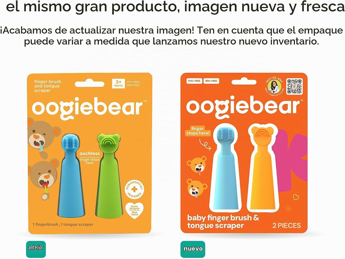 oogiebear Cepillo de dedo para bebé y raspador de lengua, silicona...