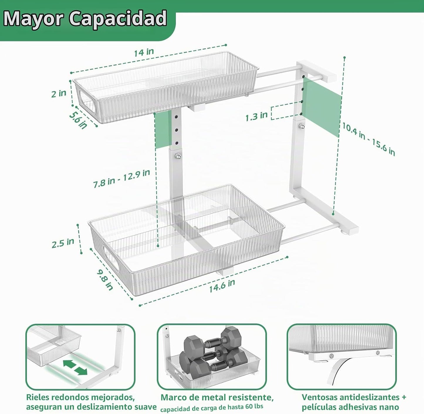 ADRIMER Organizador para debajo del fregadero, 2 paquetes, organiza...
