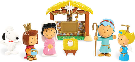 Peanuts Just Play - Juego de figuras de nacimiento navideño de 8 pu...