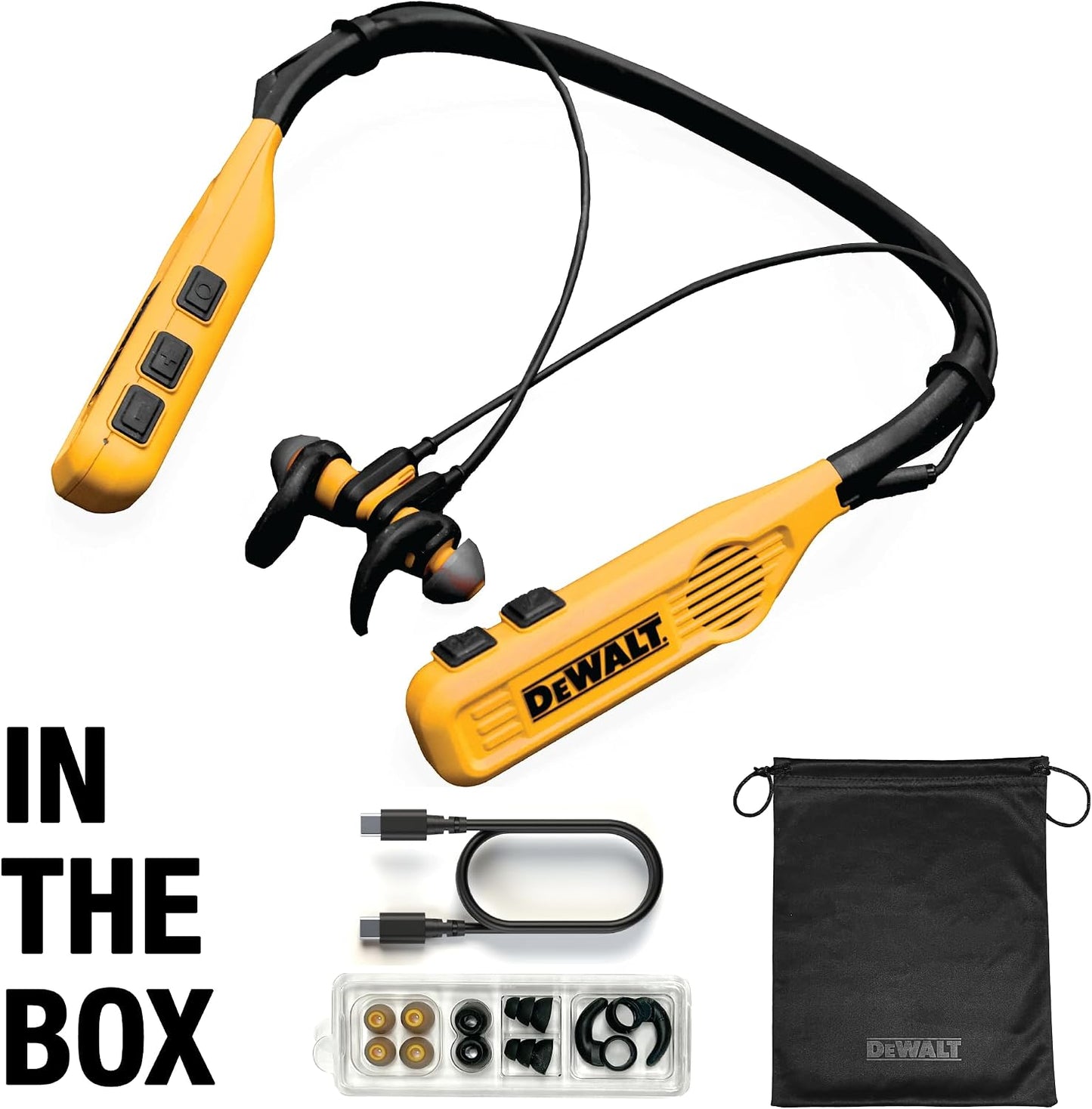 DEWALT Auriculares de cuello Bluetooth 2-en-1 de alta resistencia c...
