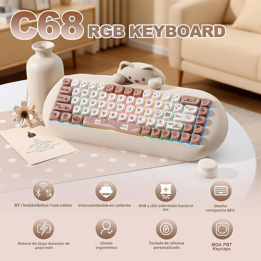 YUNZII Teclado mecánico inalámbrico C68, distribución 65%, intercam...
