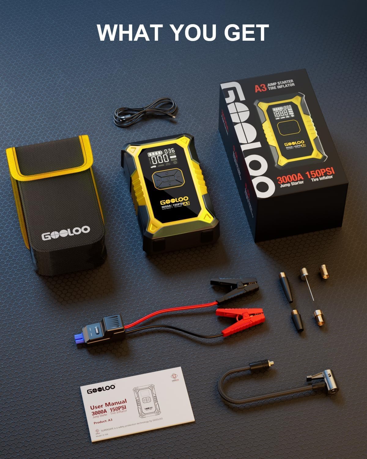 GOOLOO A3 12V 3000A Arrancador portátil con compresor de aire | 7 e...