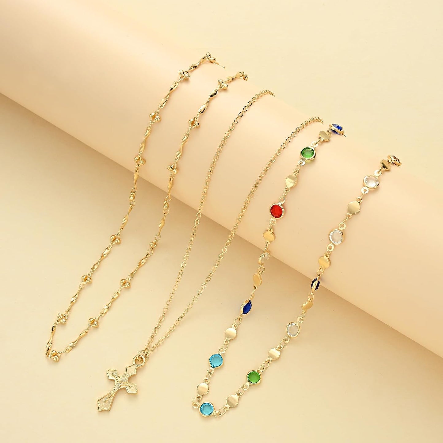 4 piezas de collares de cruz dorados en capas para mujer, modernos,...
