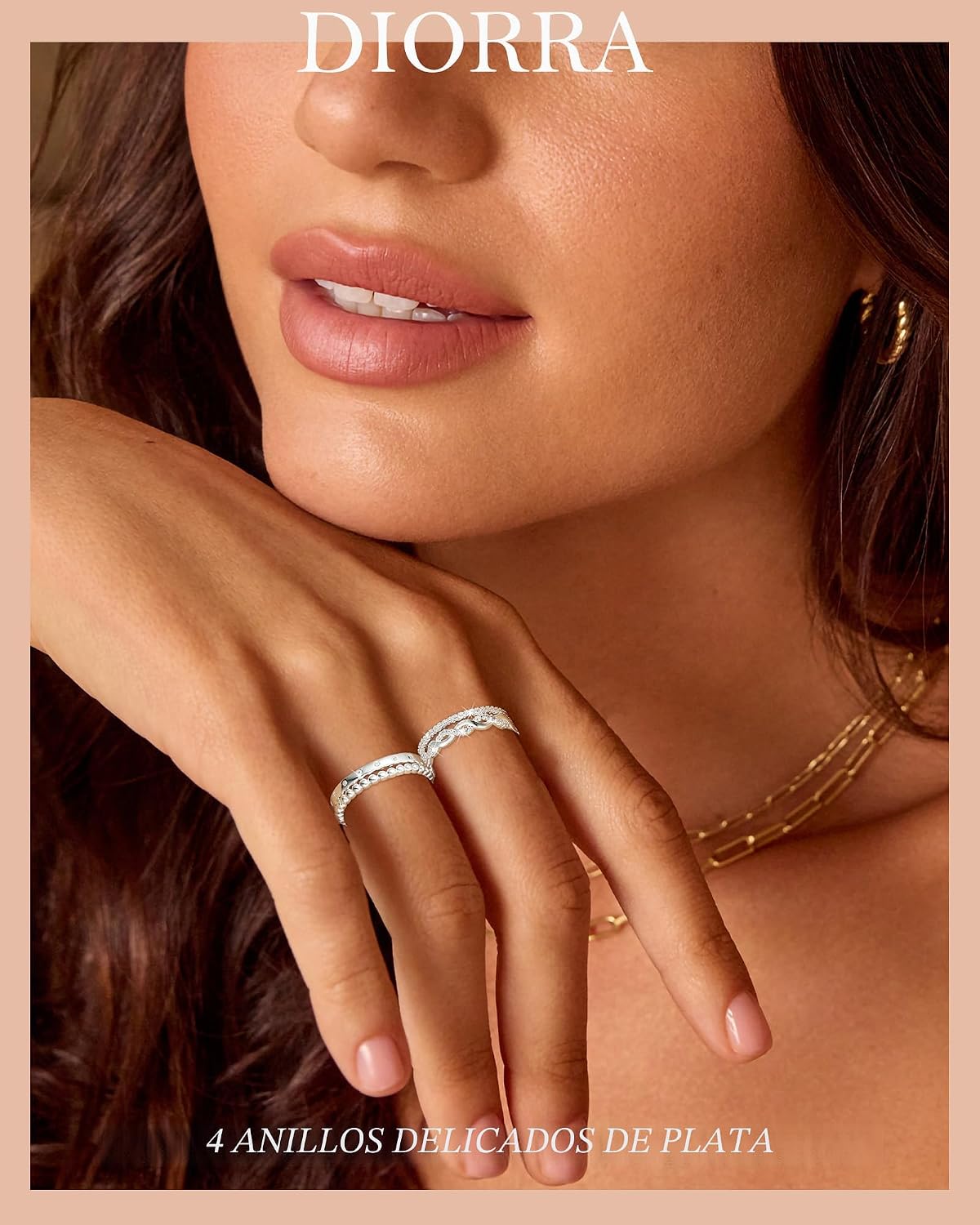 Diorra Anillo de Plata Esterlina para Mujer, 4PCS Anillos Finos Api...
