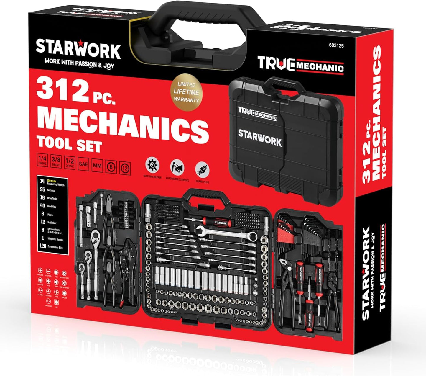 STARWORK TRUE MECHANIC - Juego de herramientas mecánicas de 312 pie...