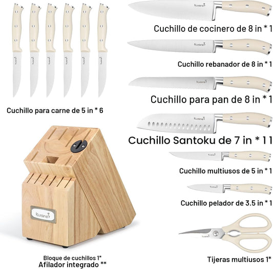 Juego de cuchillos de chef Kuisine, juego de cuchillos de acero ino...