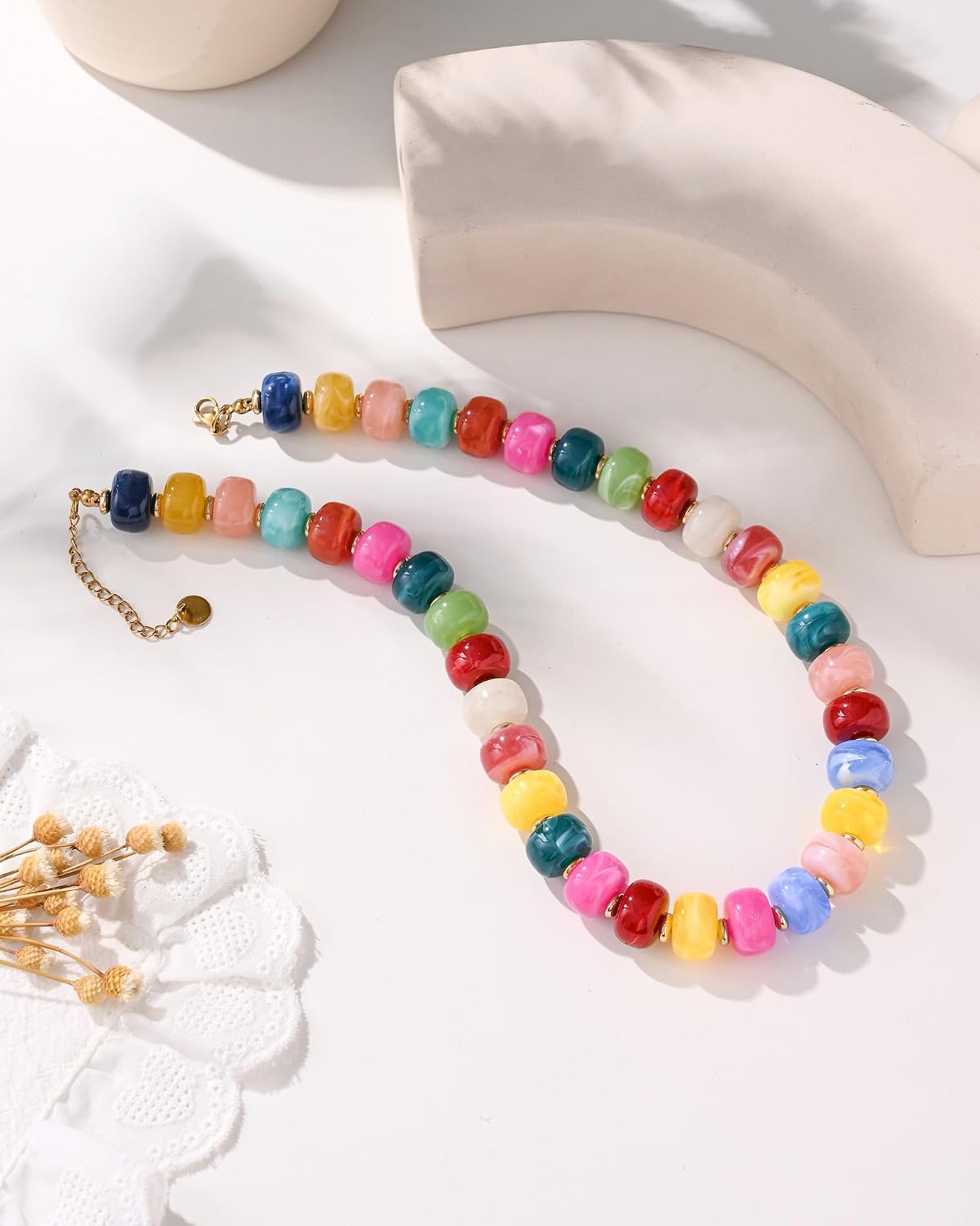 Abiotp Collar bohemio colorido con cuentas gruesas para mujer, garg...