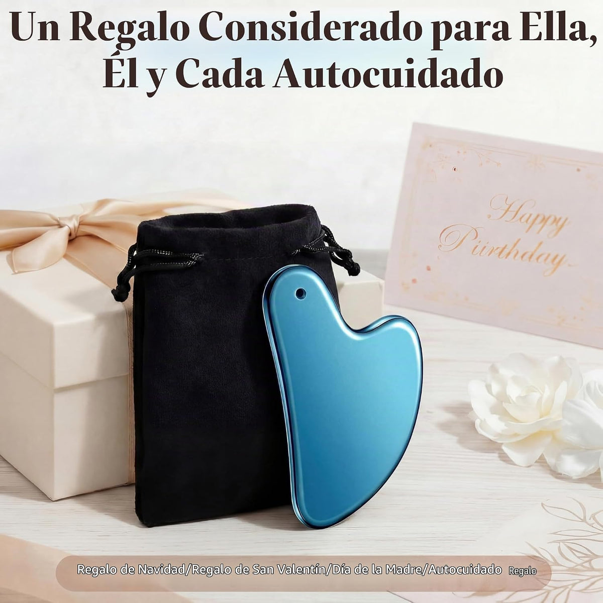 Nuanchu 304 Gua Sha - Herramienta facial de acero inoxidable, azul,...