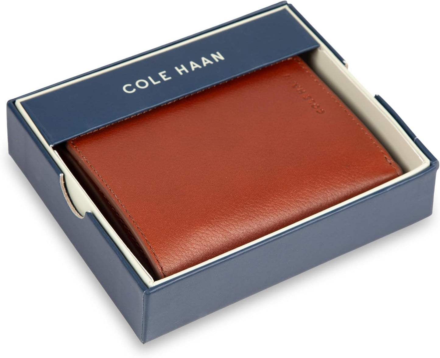 Cole Haan Billetera compacta de cuero para hombre con triple pliegu...
