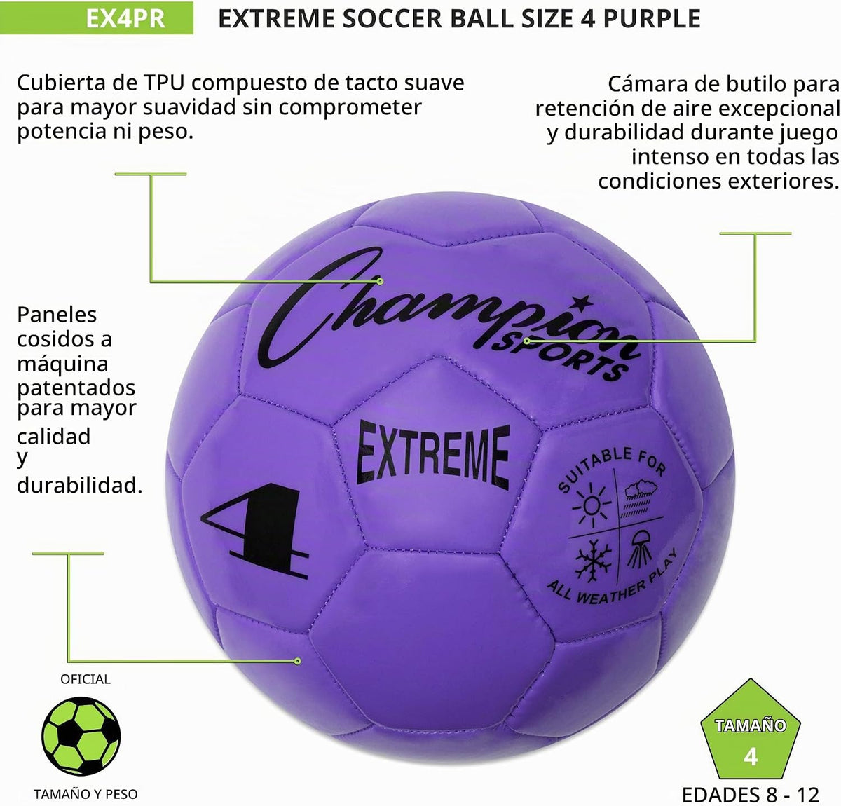 Champion Sports Extreme Series - Balón de fútbol \u2013 Tamaños 3,...