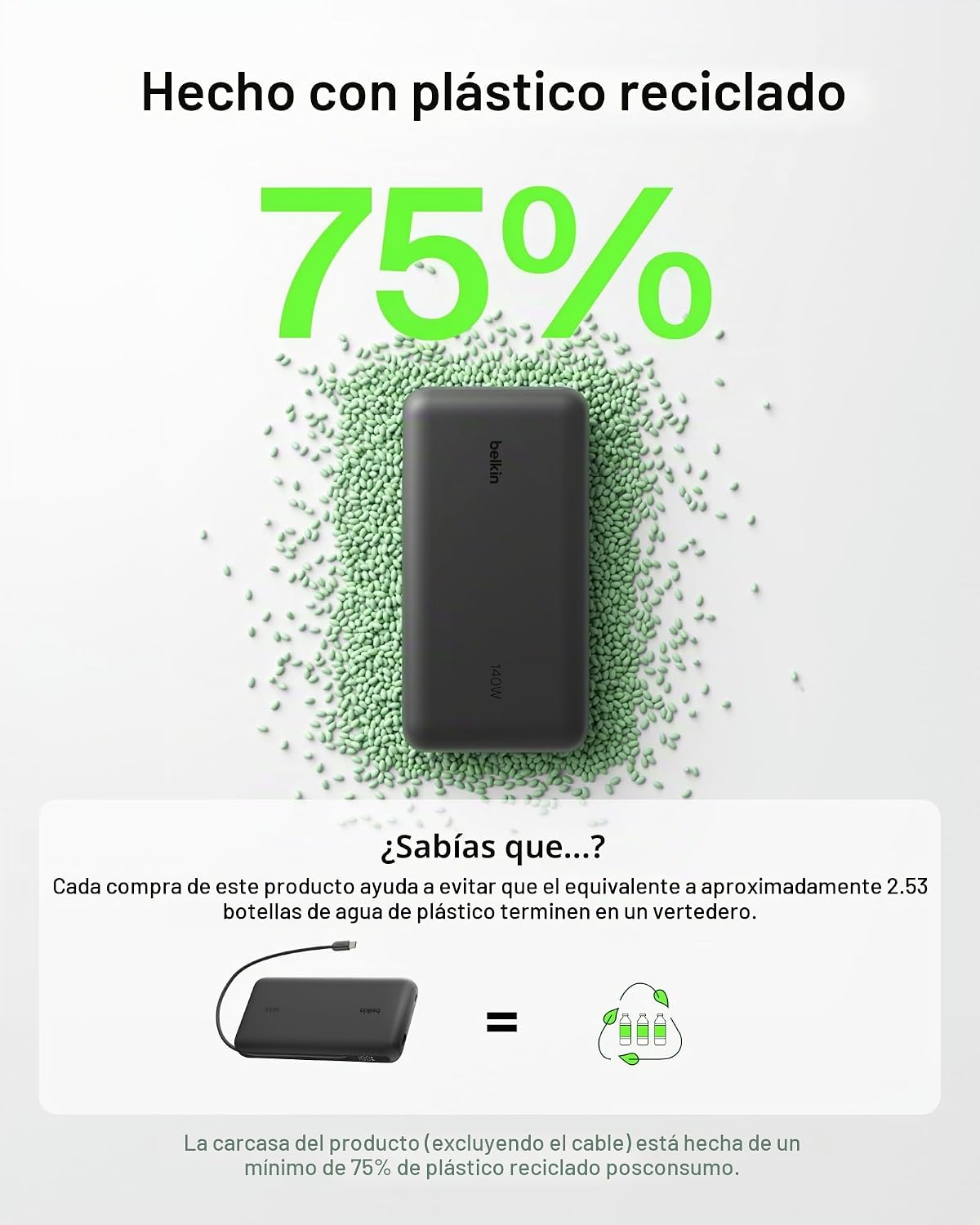 Belkin Cargador portátil de 25 K, banco de energía con cable USB C...