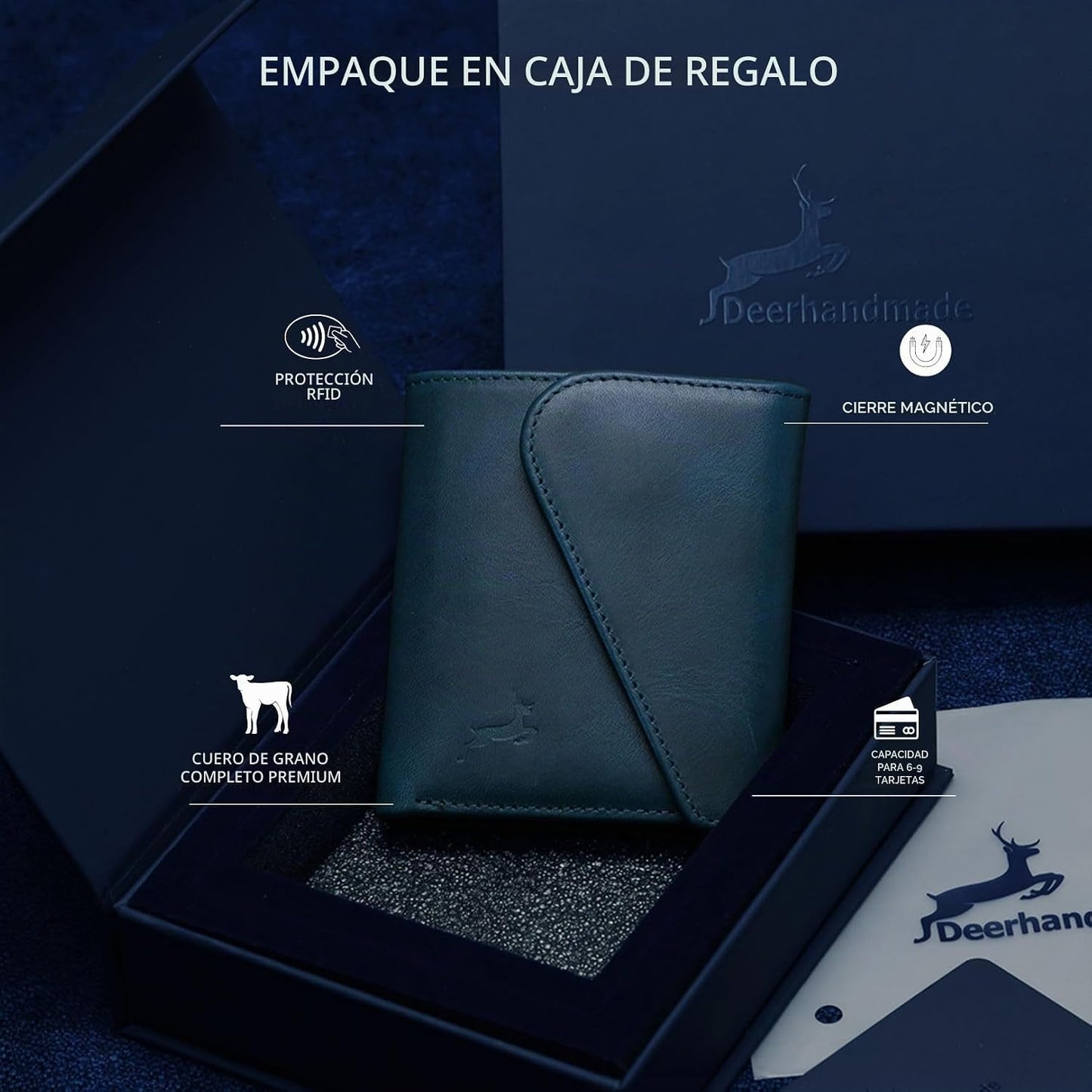 Cartera de cuero de grano completo para hombre, hecha a mano con bl...