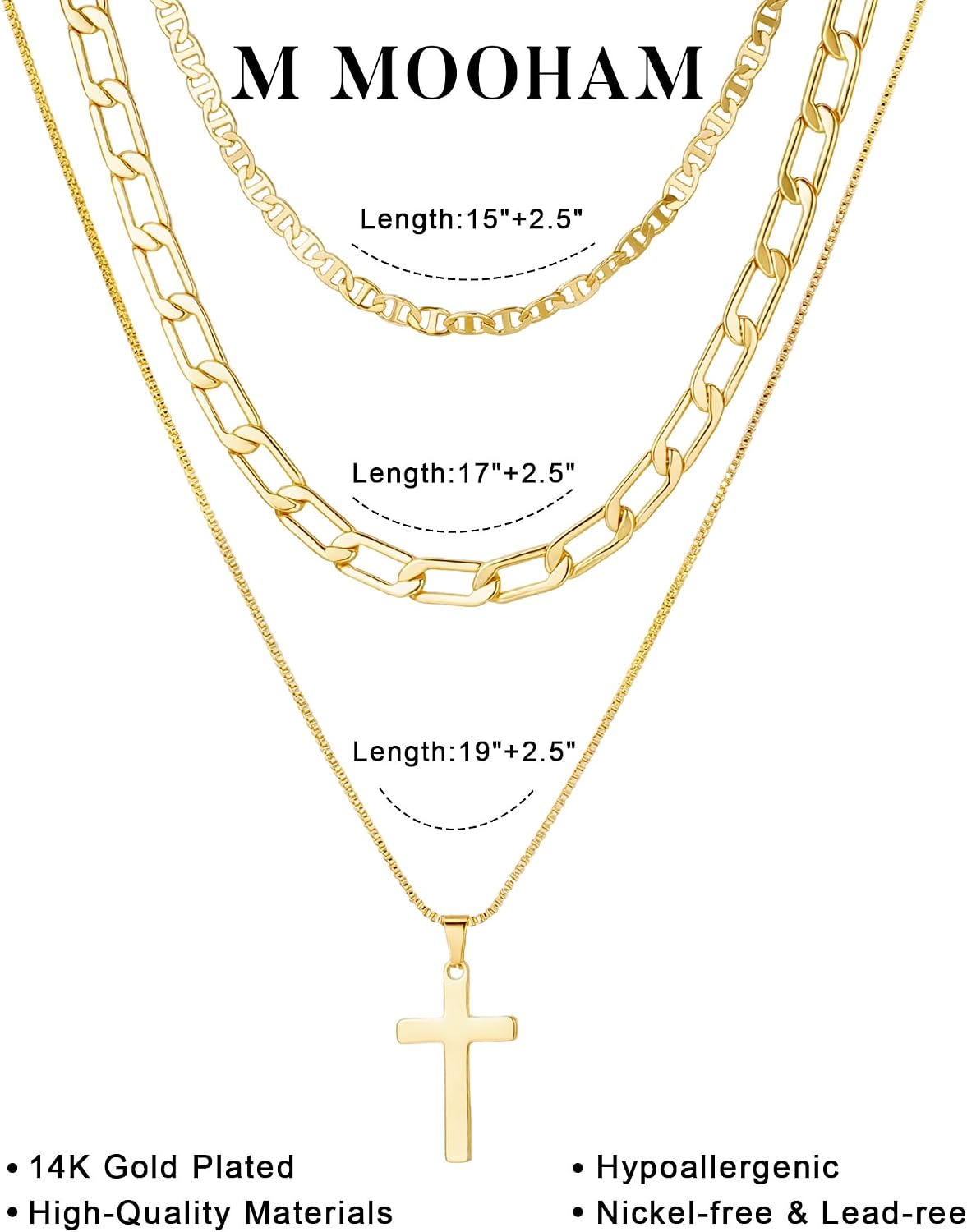 M MOOHAM Collares de oro en capas para mujer, chapado en oro de 14...