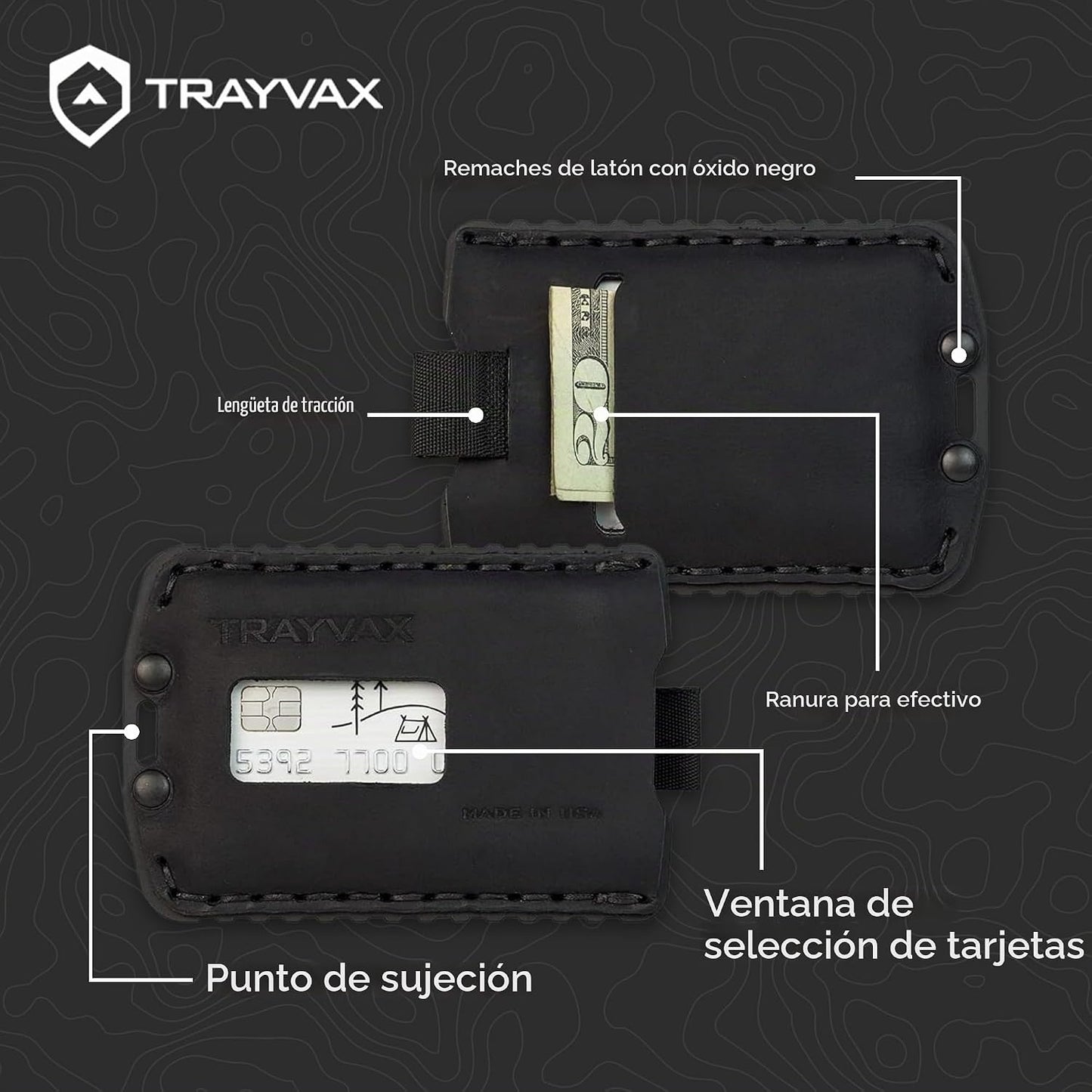 Trayvax Ascent - Cartera con bolsillo frontal RFID para dinero y ta...