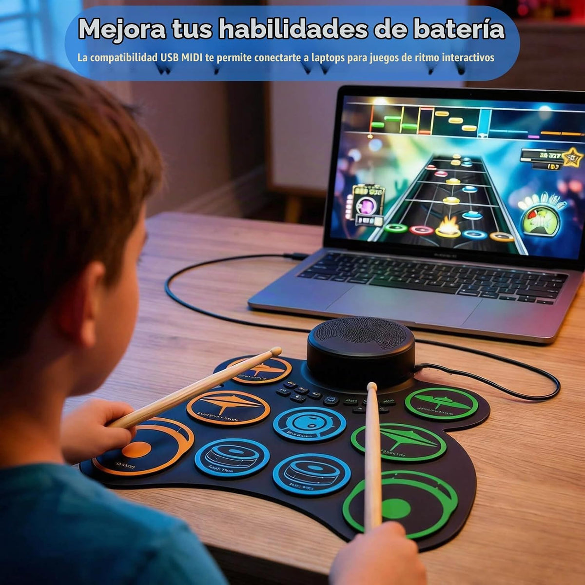 Juego de batería eléctrica enrollable para práctica silenciosa, niñ...