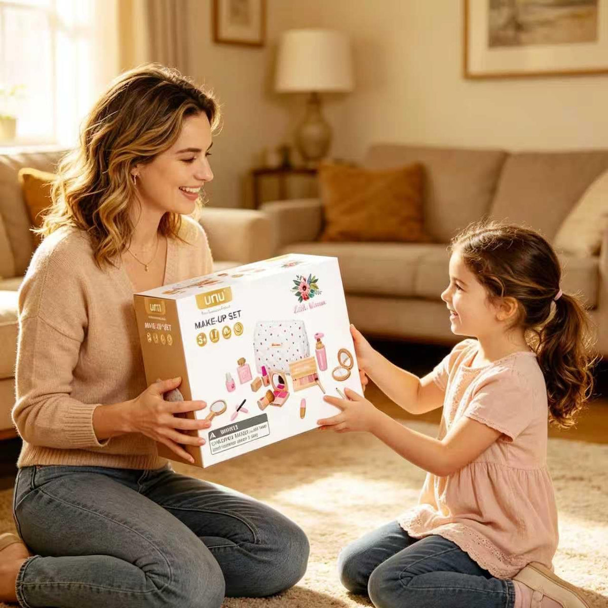 Kit de maquillaje de madera para niños pequeños, juego de belleza d...
