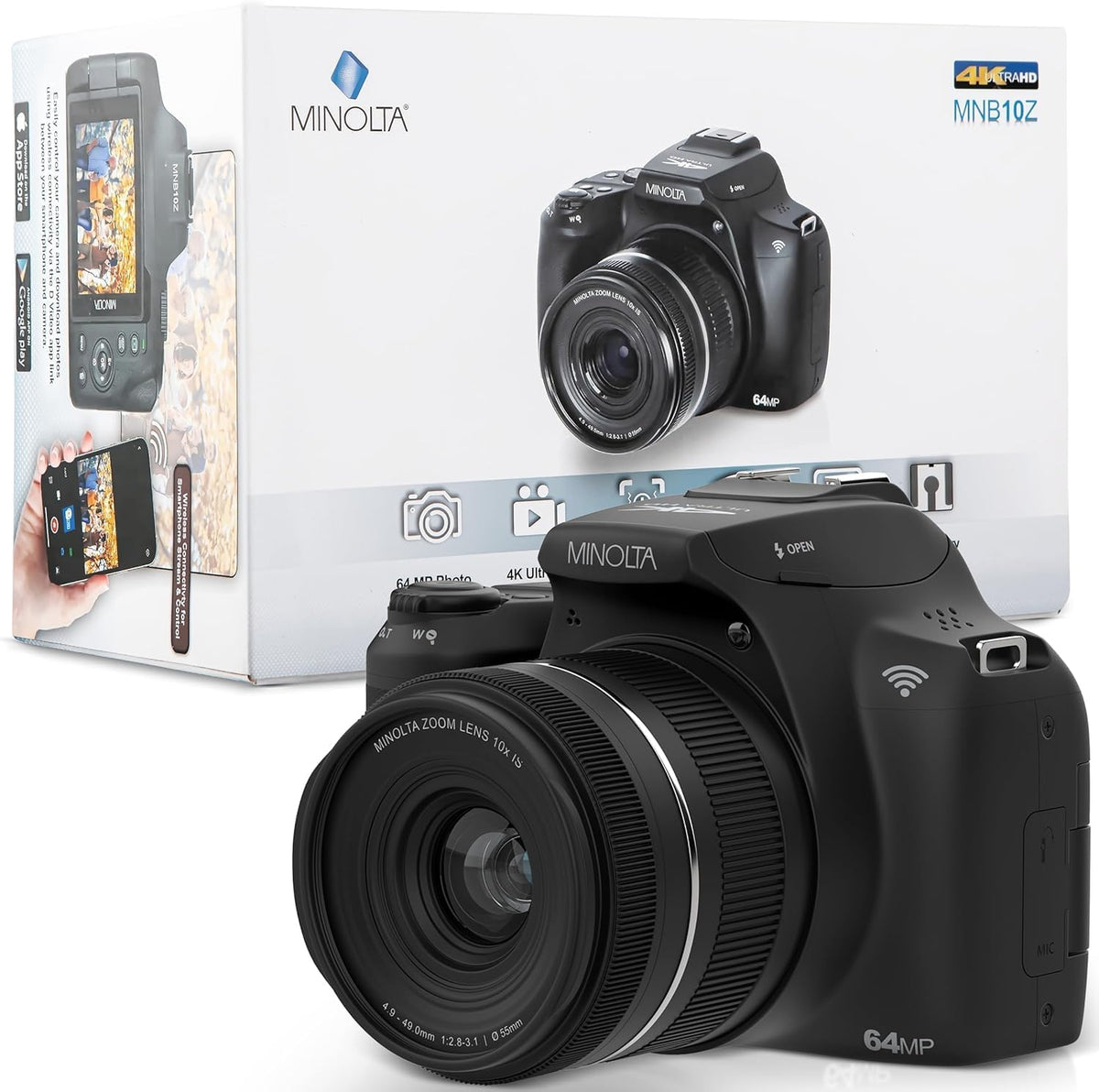 Minolta ProShot - Cámara digital de 64 MP \u2013 Zoom óptico de 10x...