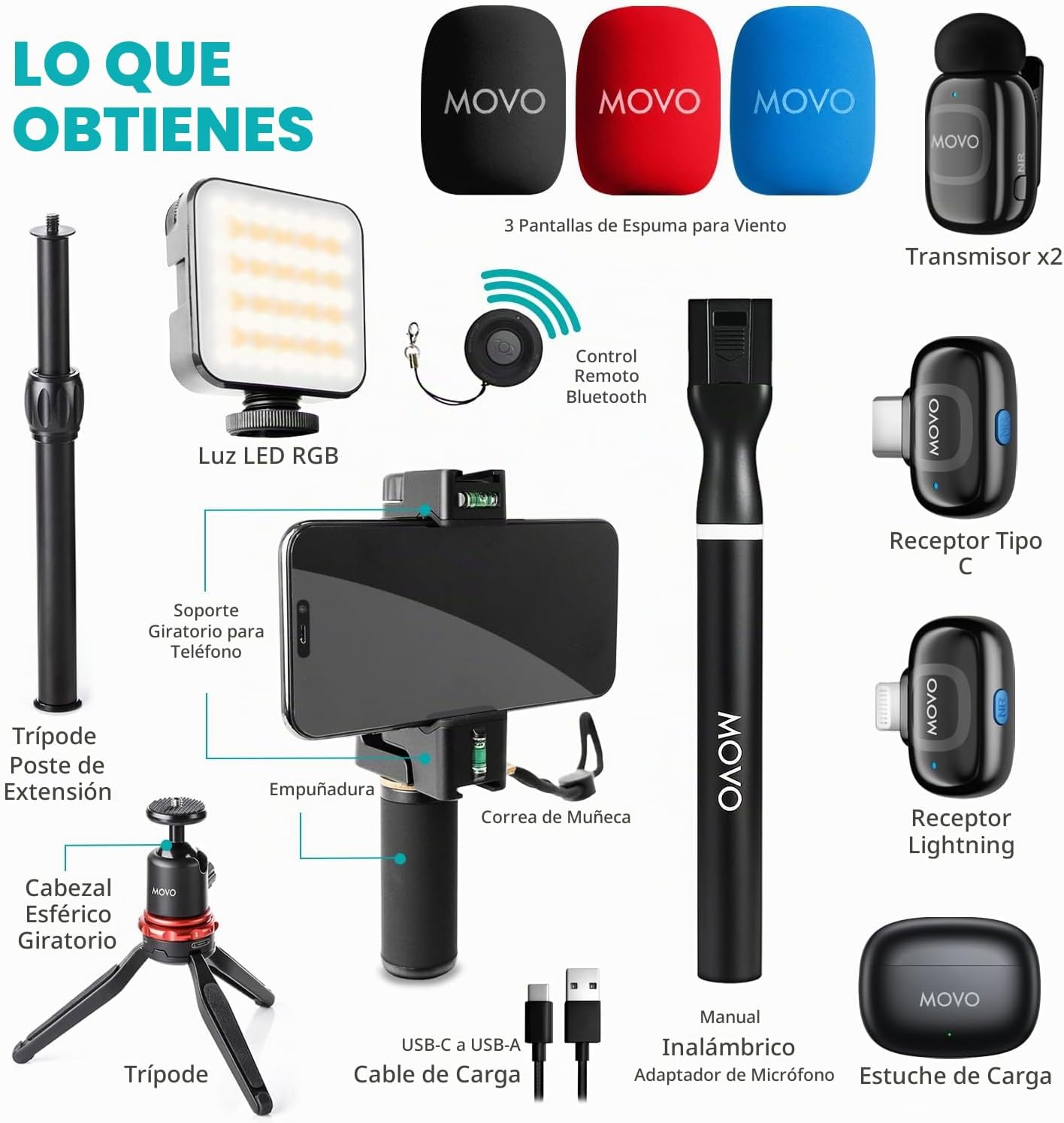 Kit de vlogging inalámbrico Movo iVlogger-PRO para iPhone\/Android...