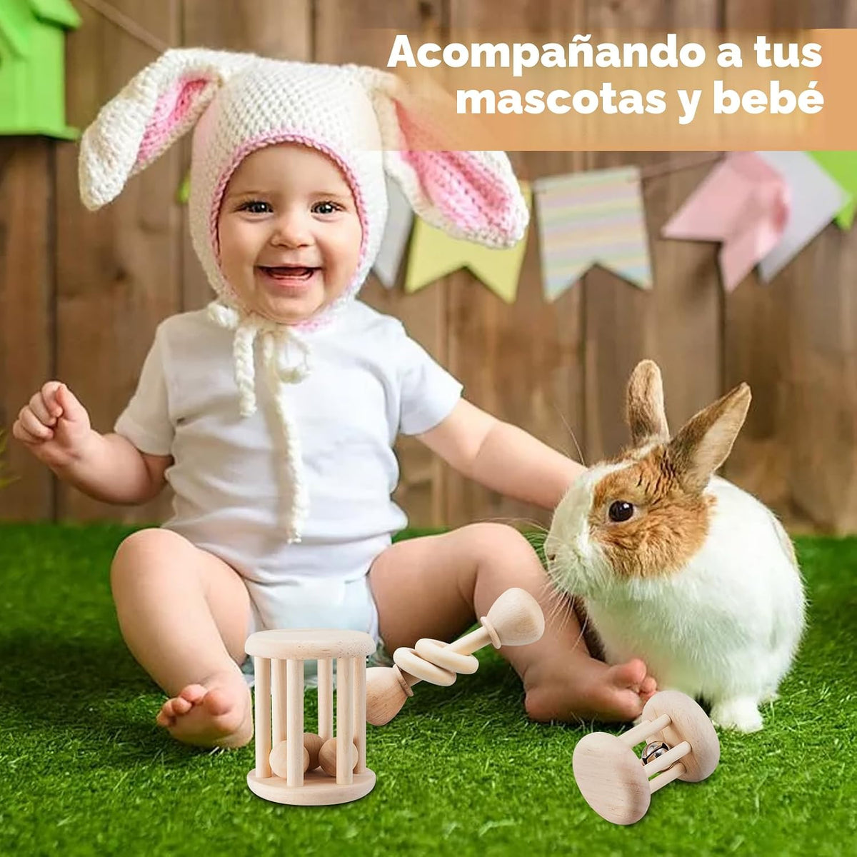 AOWPFVV 3 Piezas de Juguetes de Conejo de Madera - Seguros para Mas...
